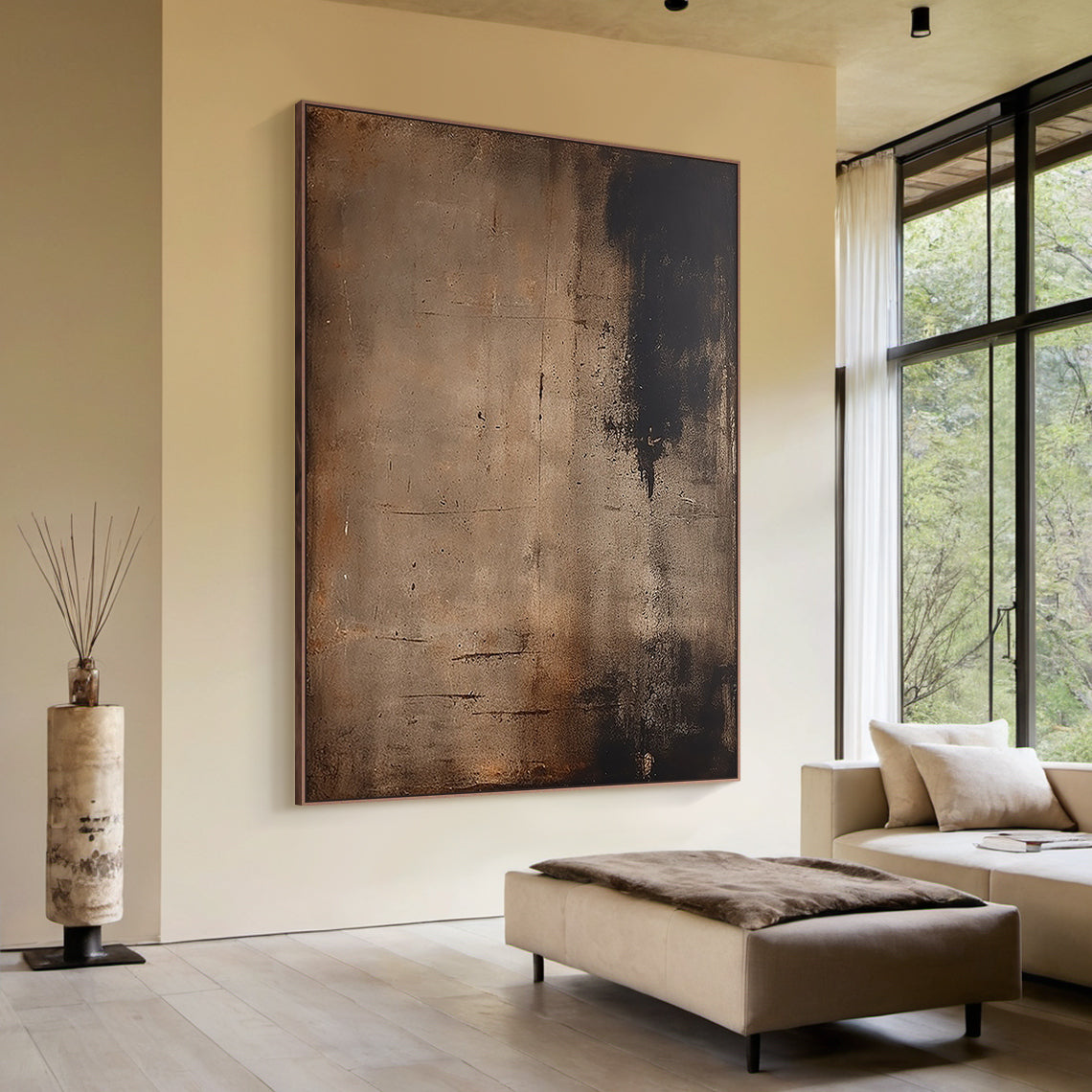 Wabi-Sabi Patina Wall Art – Weathered Copper & Tobacco Umber – AURA017(Vertical)