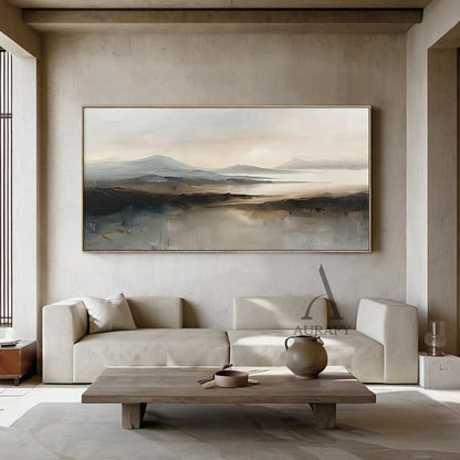Abstract Landscape Art Thick Brushstroke Modern Organic Gray Black Neutral Tactile Canvas Art AURA498