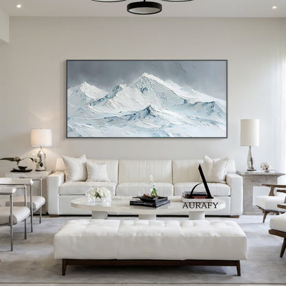 3D Textured Snow Mountain Painting Impasto Tactile Surface Gray White Modern Organic Art AURA519