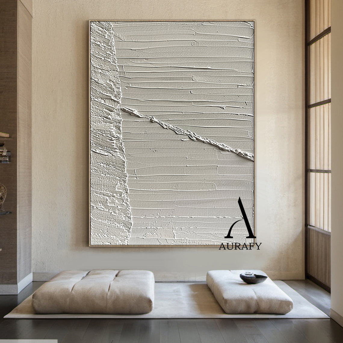 Minimalist Gray Wall Art Impasto Texture Tactile Surface Knife Strokes Sculpted Canvas Modern Decor AURA552