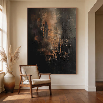 Bronze Through Black, Moody Textured Abstract Painting AURA872