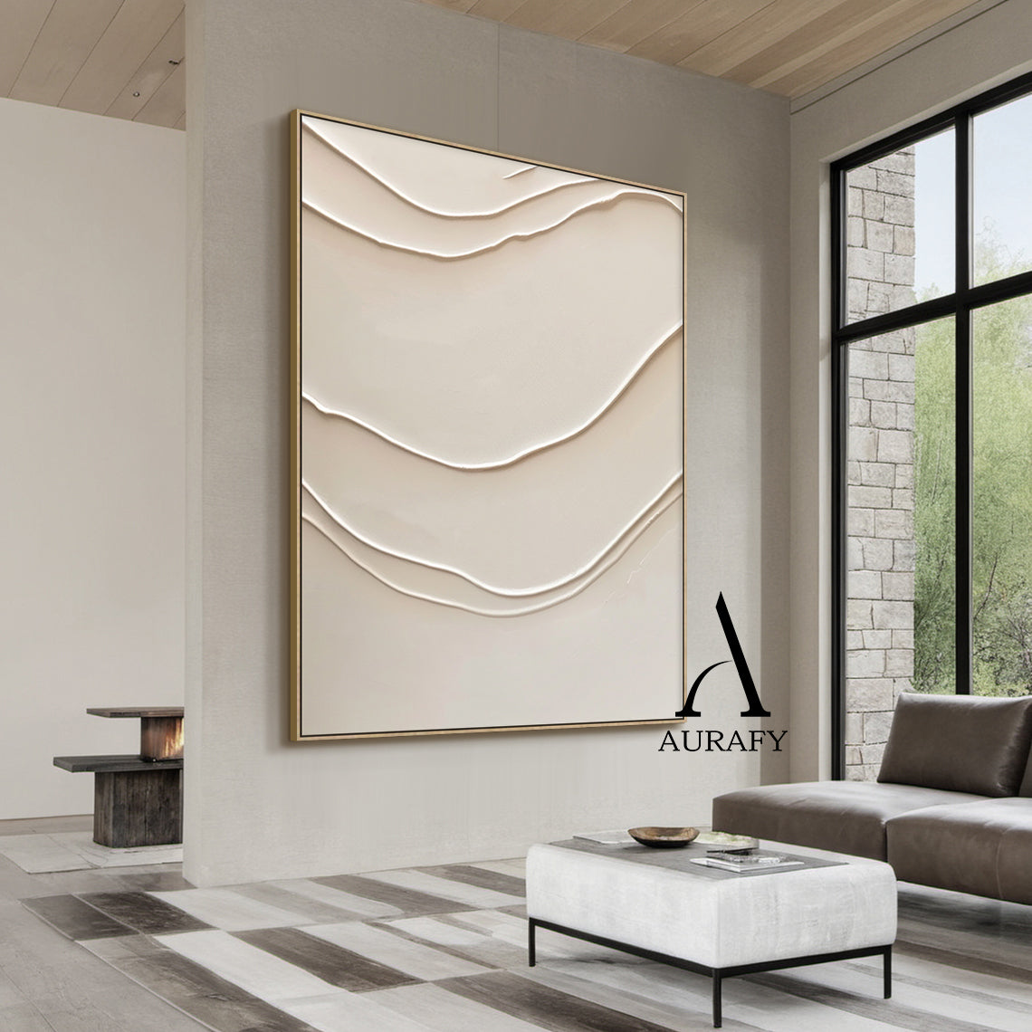 Minimalist Beige Plaster Textured Wall Art Wabi-Sabi Sculpted Knife Stroke Japandi Tactile Canvas Home Decor AURA544