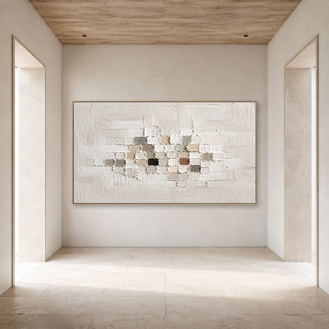 3D Textured White Plaster Painting Wabi-Sabi Japandi High Relief Mosaic Tactile Minimalist Luxe Wall Art AURA768