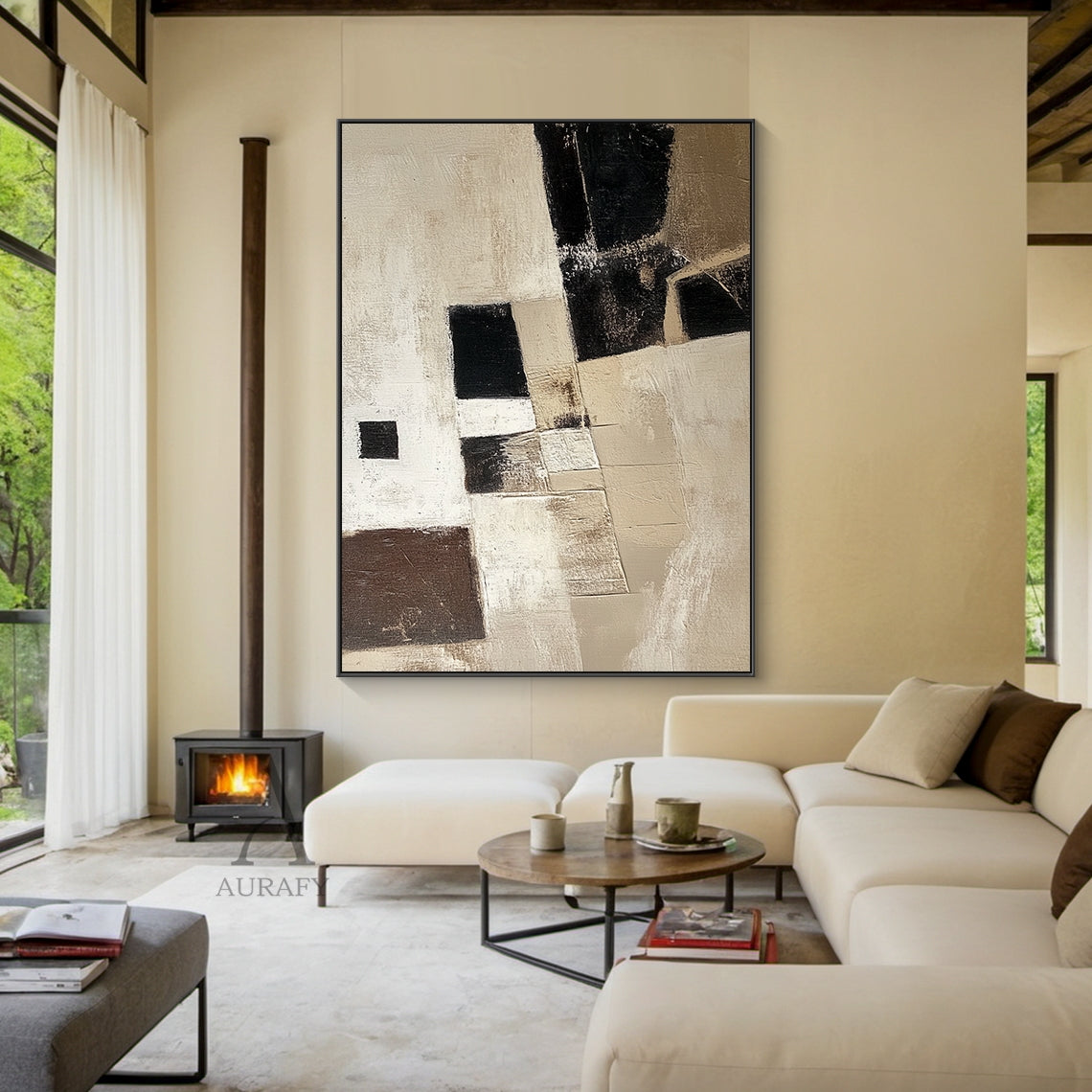 General Abstract Beige Art Tactile Surface Knife Strokes Sculpted Canvas Modern Organic Piece AURA468