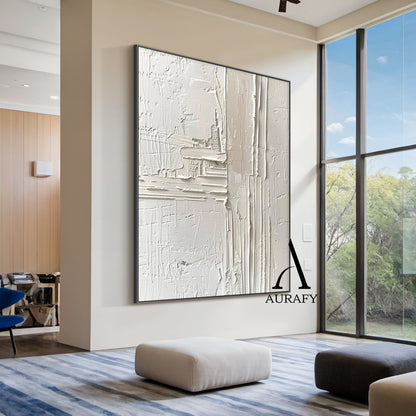 3D Textured Beige Abstract Painting Tactile High-Relief Sculpted Canvas Modern Minimalist Art AURA524
