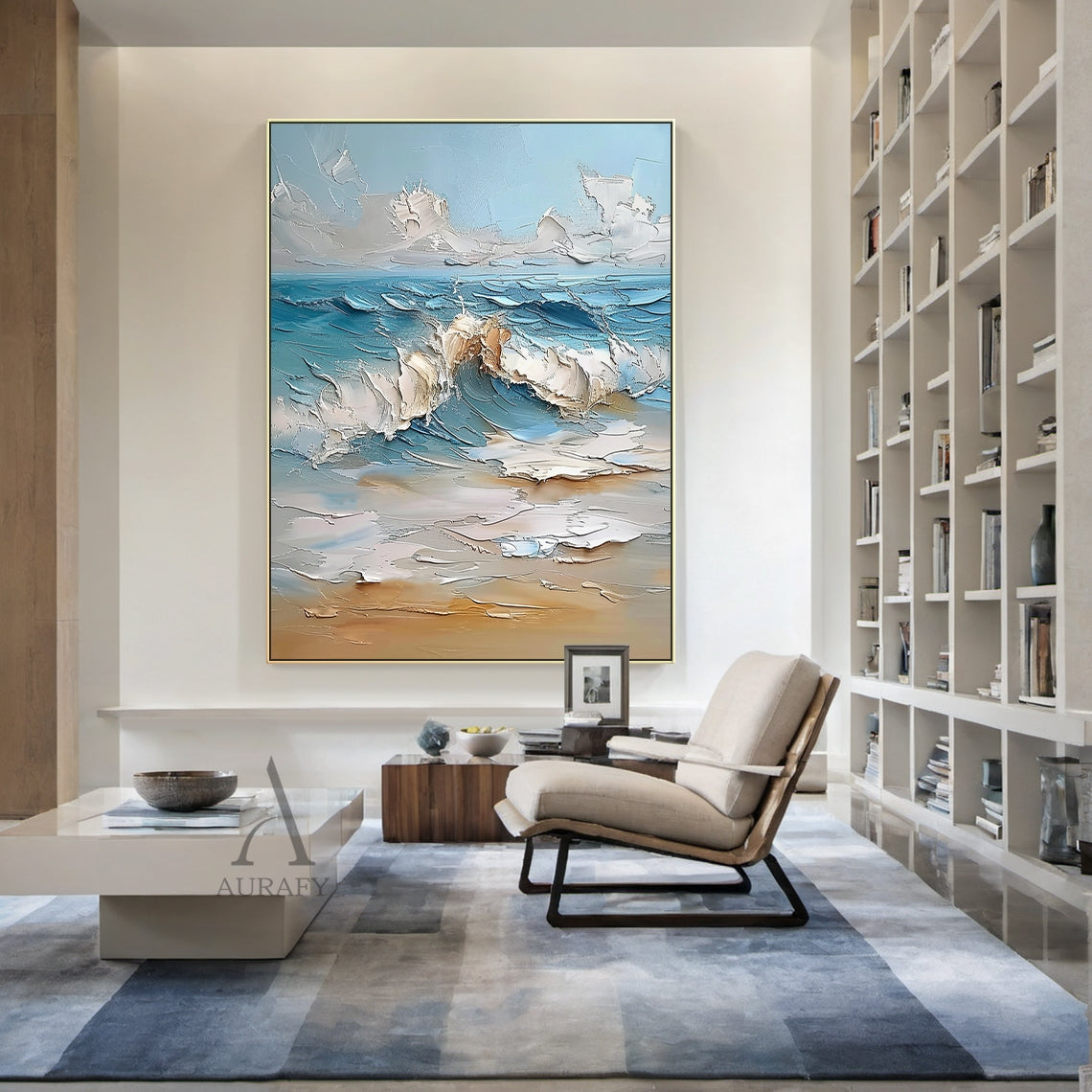 Blue Coastal Wave Beach Wall Art - AURA681