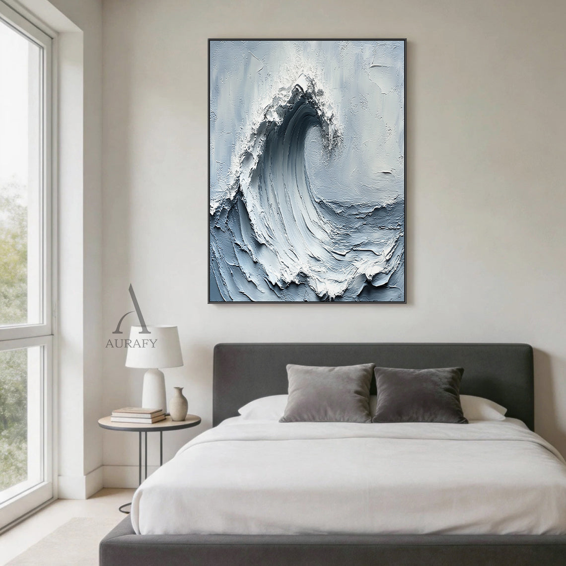 Gray Blue 3D Textured Painting Modern Home Living Room Decor AURA396