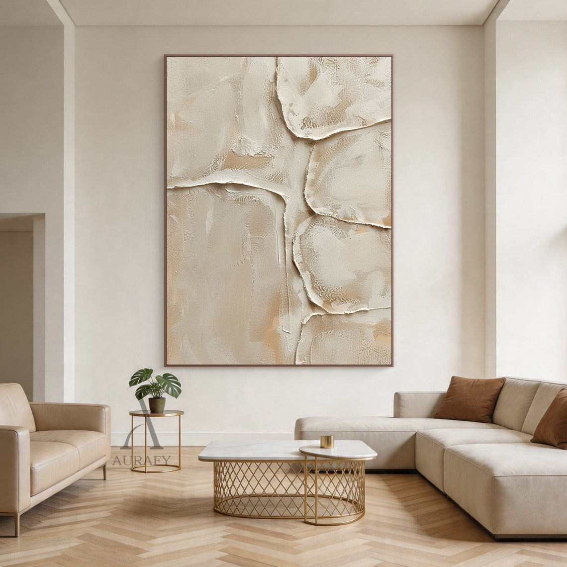 Quiet Layers, Warm Beige Sculpted Plaster Wall Art AURA862
