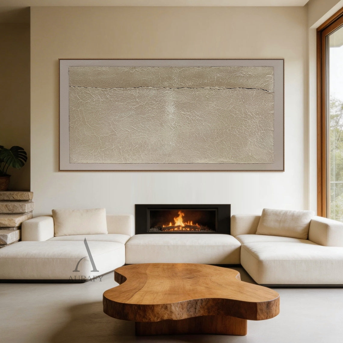 Wabi-Sabi Beige Plaster Textured Abstract Sculpted Canvas Japandi Minimalist Luxe Tactile Handmade Neutral Wall Art AURA734