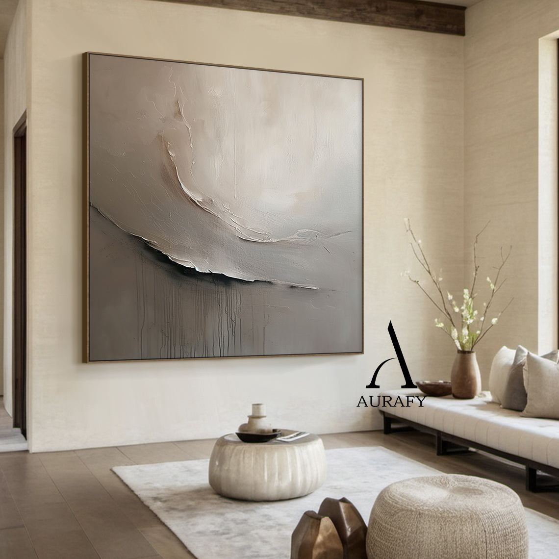 Minimalist Wall Art Gray Brown Tactile High-Relief Plaster Textured Modern Organic Canvas AURA545
