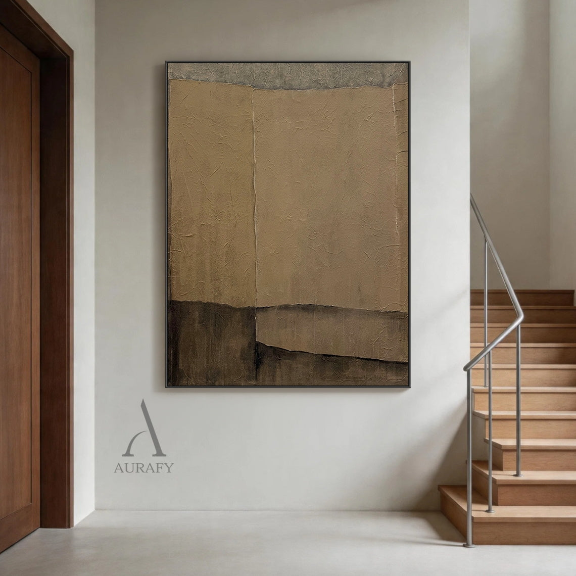 Wabi Sabi Plaster Textured Abstract Art Japandi Beige Brown Tactile Sculpted Canvas Minimalist Wall Painting AURA739