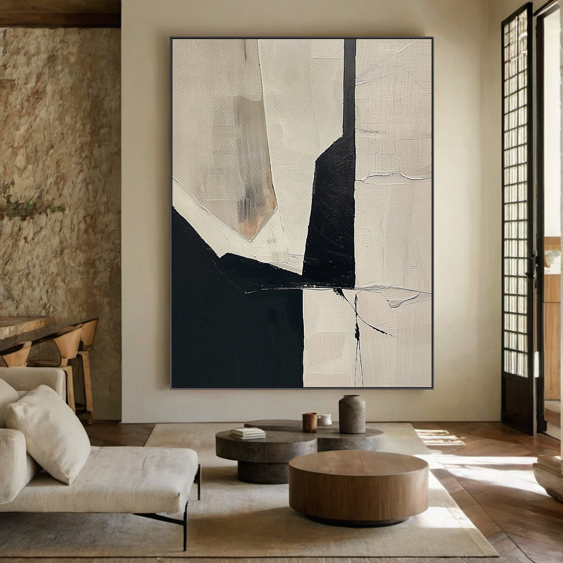 Structural Divide- Black & Beige Geometry Field- AURA151