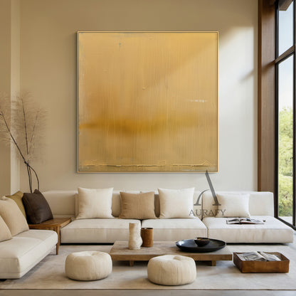 Yellow Abstract Art Tactile Surface Vertical Brushstrokes Crackled Edge Minimalist Luxe Original Canvas AURA480