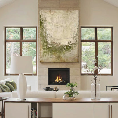 Wabi-Sabi Texture Wall Art – Moss Green & Aged Cream – AURA022(Vertical)