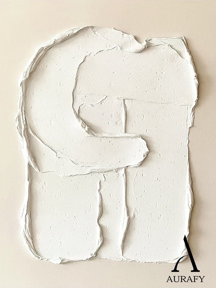 Minimalist Wall Art Plaster Textured Wabi Sabi Japandi Beige White High Relief Tactile Sculpted Decor AURA541
