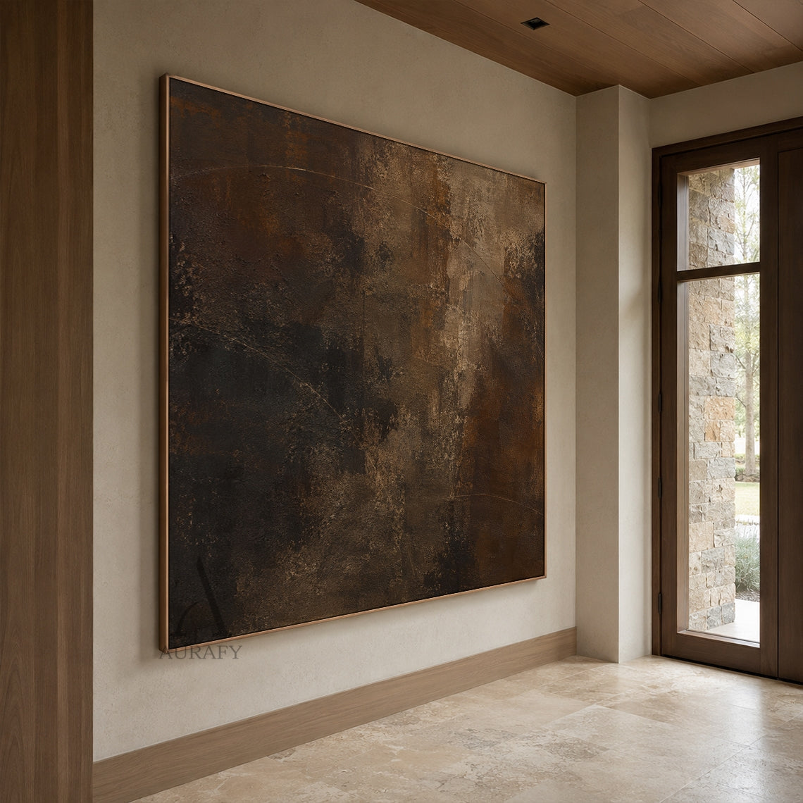 Arc Trace, Dark Brown Weathered Plaster Abstract Painting AURA871