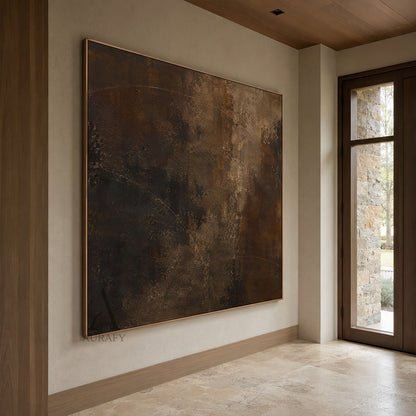 Arc Trace, Dark Brown Weathered Plaster Abstract Painting AURA871