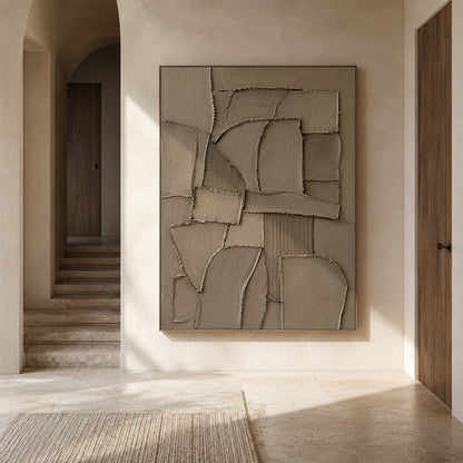 Brown 3D Textured Plaster Wall Art Japandi Wabi Sabi Geometric Sculpted Canvas High Relief Artwork AURA773