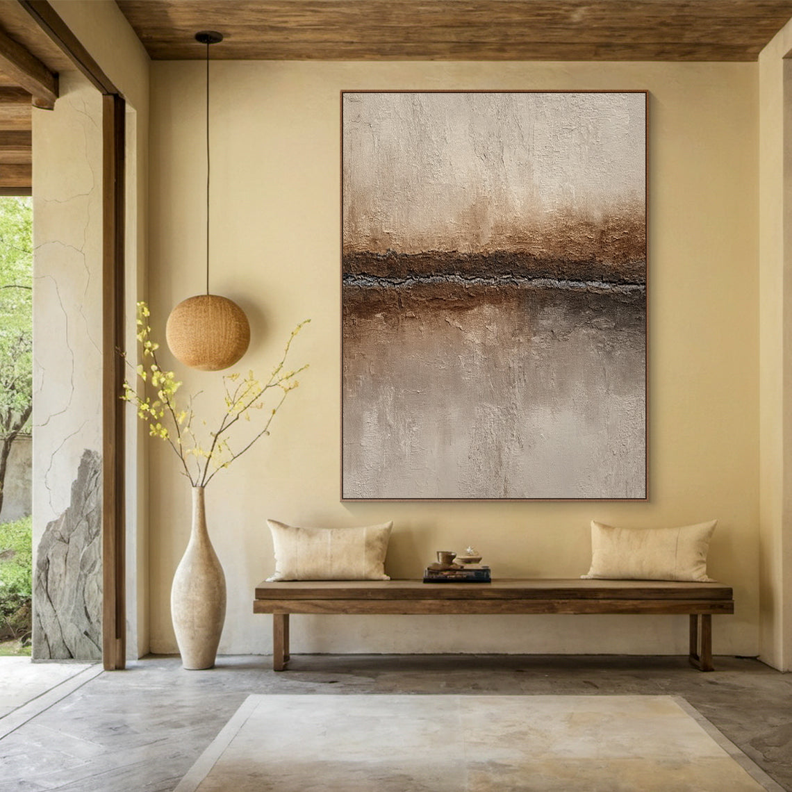 Wabi Sabi Abstract Wall Art Plaster Textured Beige Brown Tactile Cracked Decor AURA581