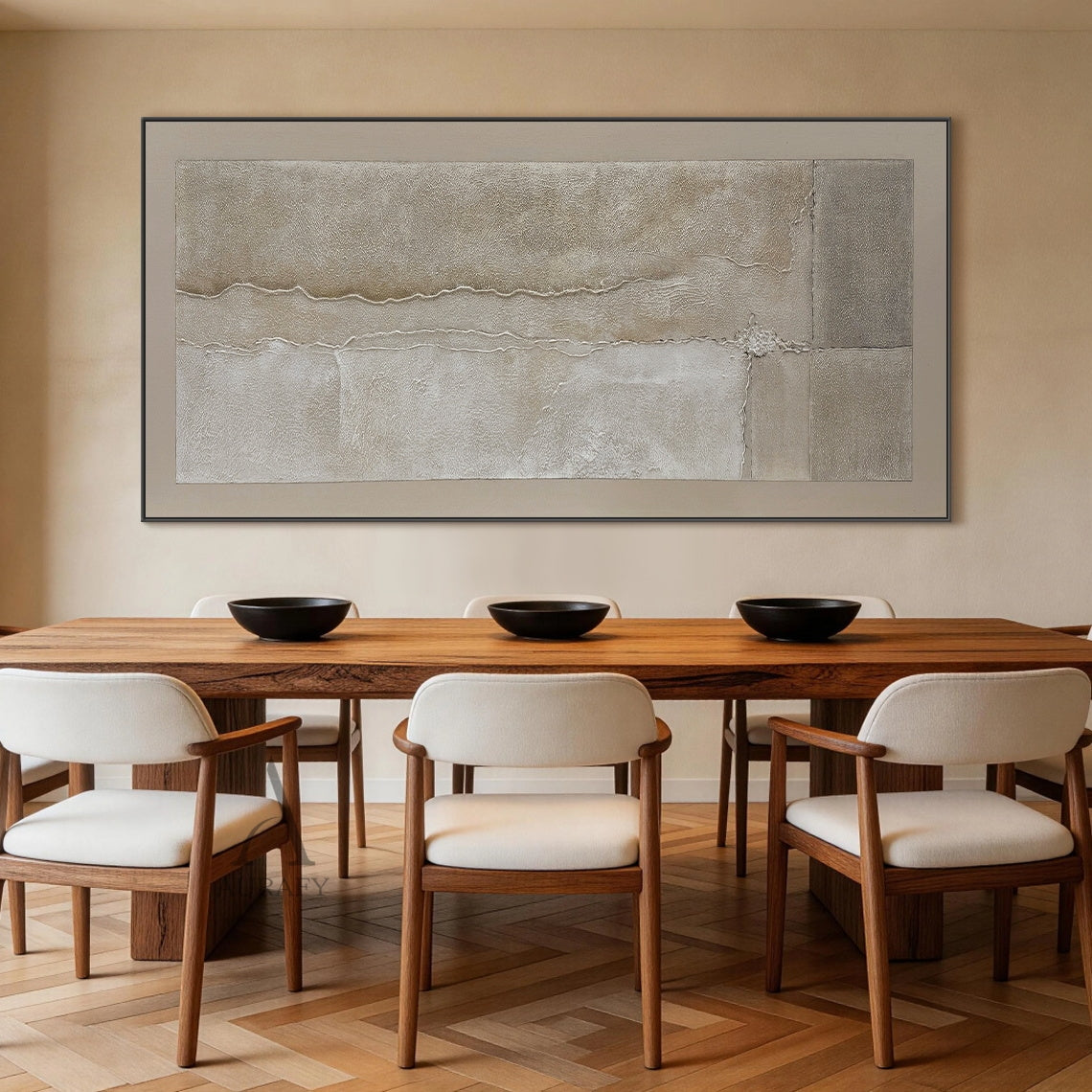 Wabi-Sabi Beige Plaster Textured Abstract Wall Art Japandi Minimalist Luxe High-Relief Tactile Canvas Painting AURA735