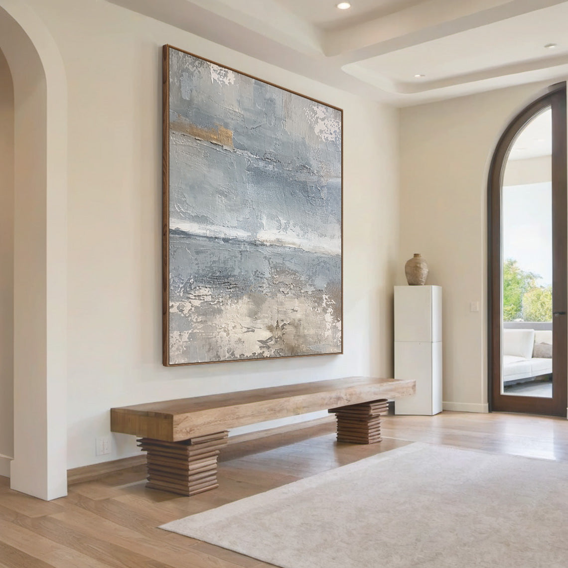 Minimalist Seascape Texture Canvas-Cool Blue & Taupe Painting-AURA035