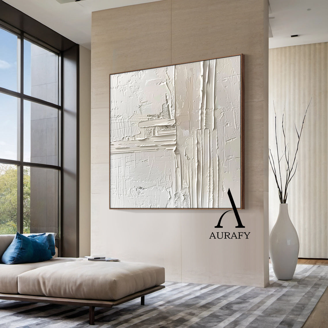3D Textured Beige Abstract Painting Tactile High-Relief Sculpted Canvas Modern Minimalist Art AURA524