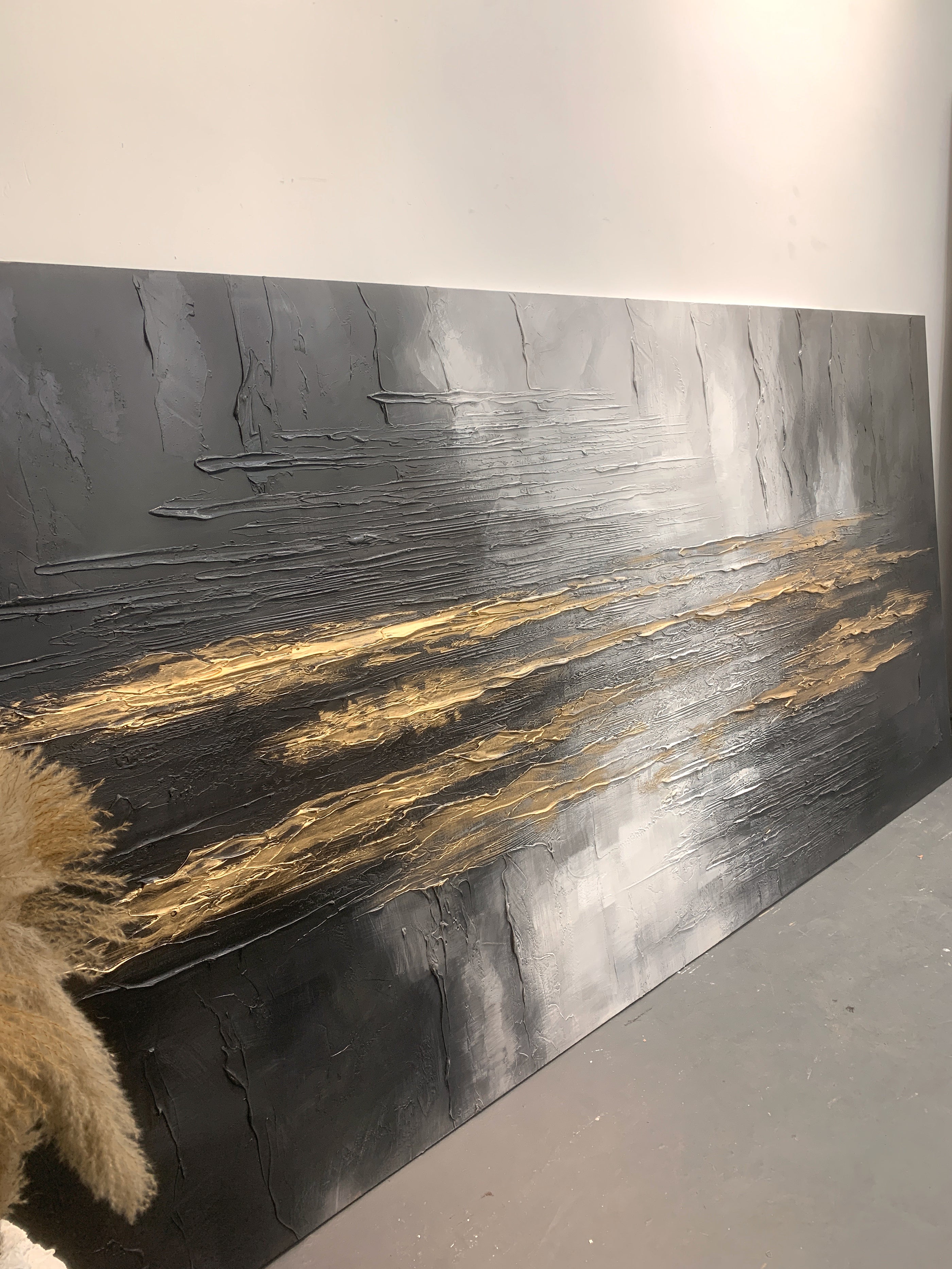 Abstract Black Gray Gold Wall Art Modern Living Room Decor -AURA190
