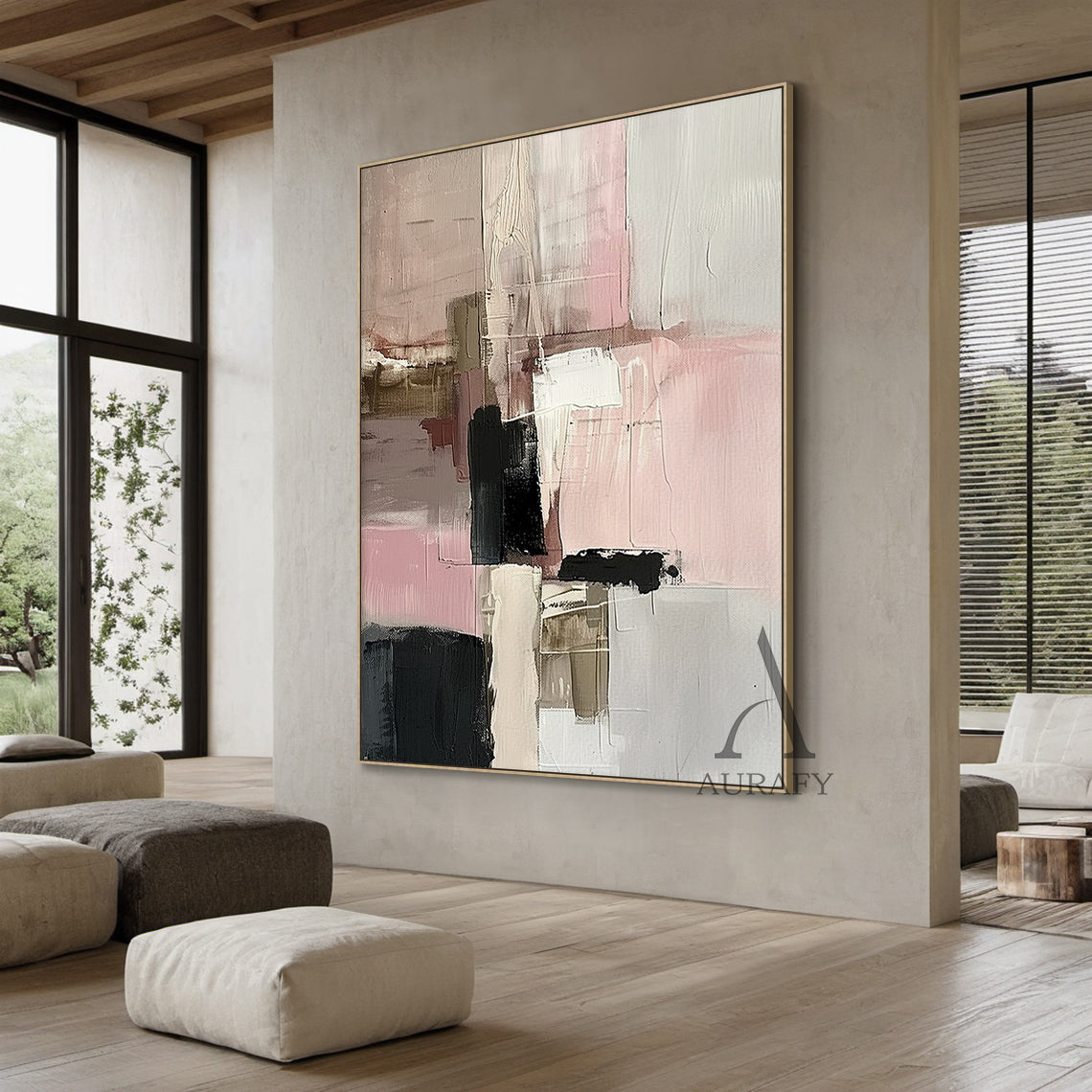 Abstract Wall Art Pink Black White Thick Knife Strokes Tactile Luxe AurafyArt AURA494