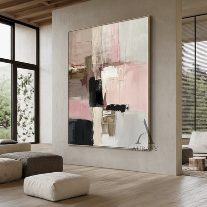 Abstract Wall Art Pink Black White Thick Knife Strokes Tactile Luxe AurafyArt AURA494