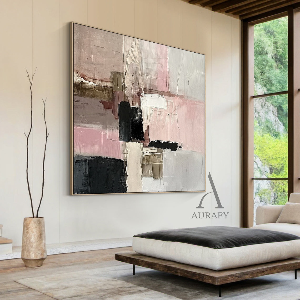 Abstract Wall Art Pink Black White Thick Knife Strokes Tactile Luxe AurafyArt AURA494