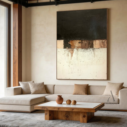 Abstract Black Beige Wall Art for Modern Living Room Decor AURA361