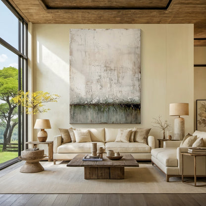 Wabi Sabi Plaster Textured Beige Green Impasto Scuffed Peeling Dripped Modern Artwork AURA576