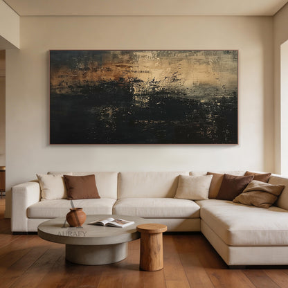 Fault Line, Brown and Black Split-Field Textured Painting AURA873