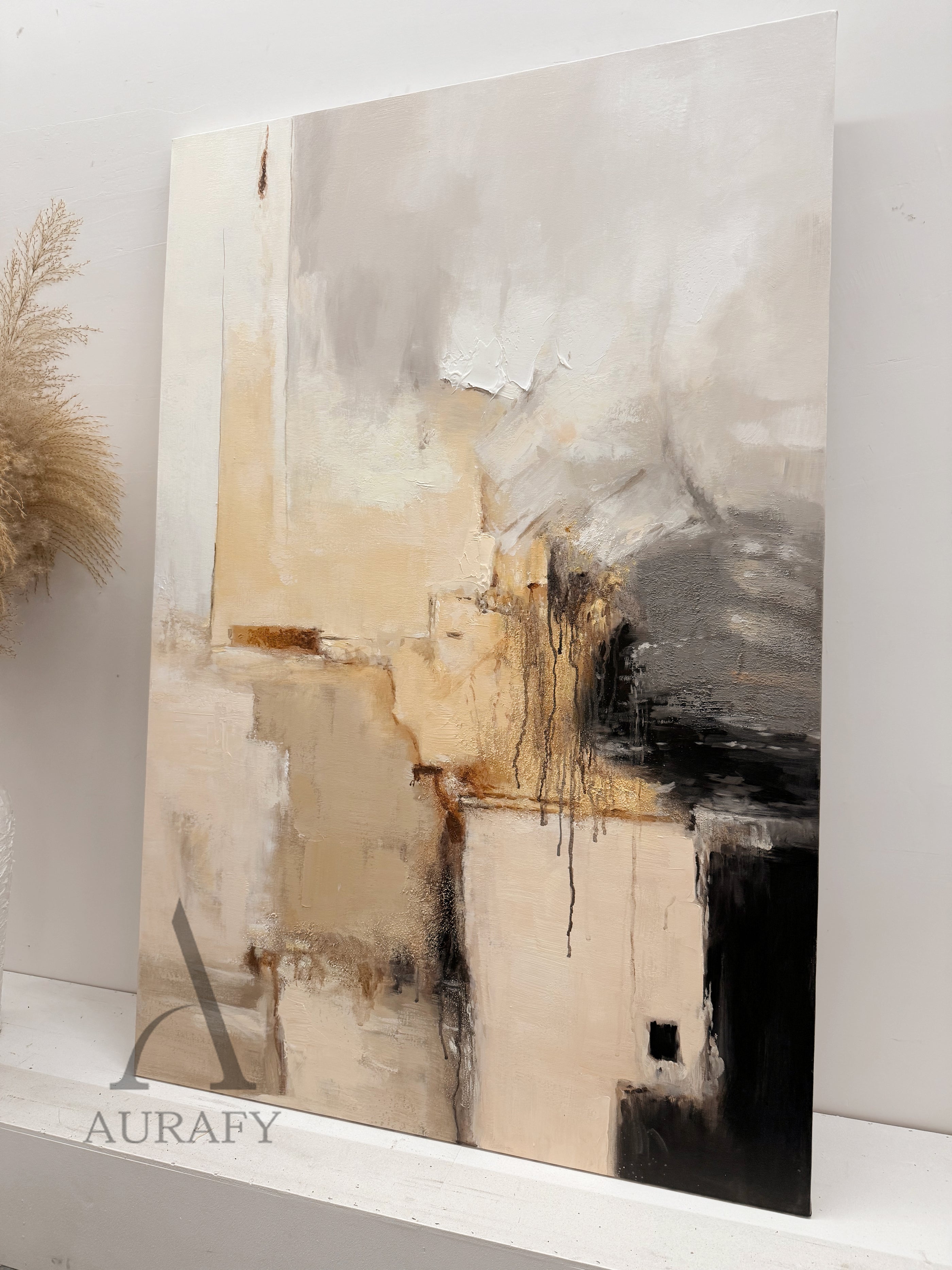 General Abstract Beige Black Wall Art for Contemporary Home Decor AURA286