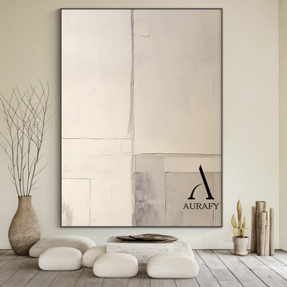 Minimalist Wall Art Beige Plaster Textured Japandi Style Tactile Surface Geometric Block Artwork AURA550
