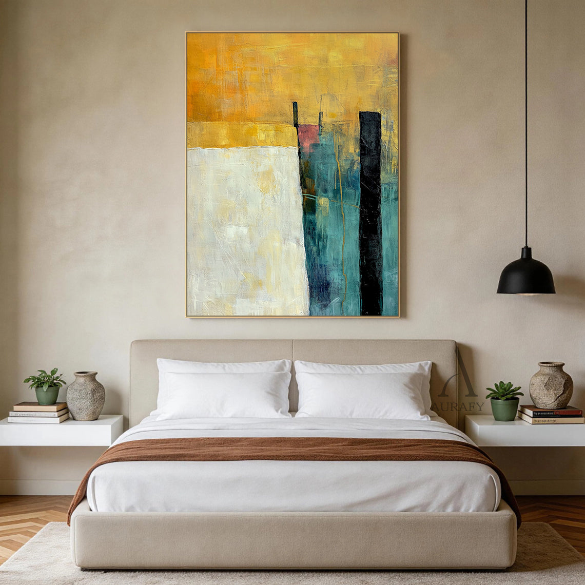 General Abstract Yellow Green Wall Art for Home Interior Decor AURA368