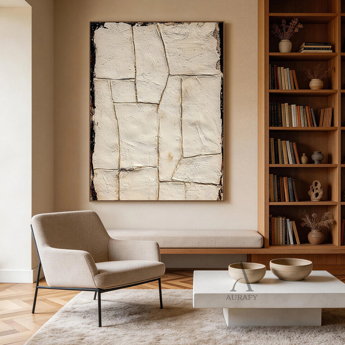 Beige 3D Textured Painting for Modern Living Room Home Decor AURA363