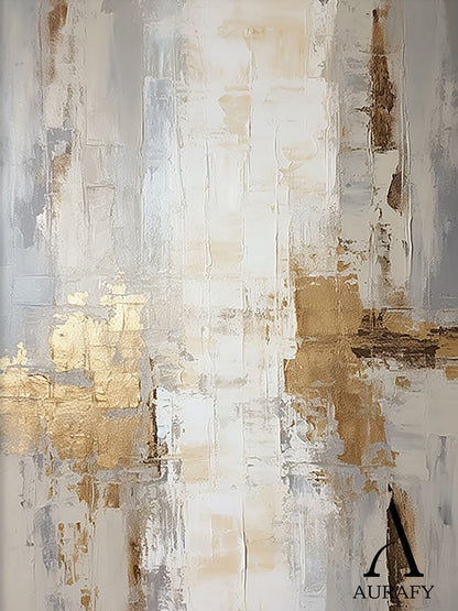 General Abstract Art White Beige Metallic Gold Impasto Texture Tactile Surface Modern Organic Canvas AURA485