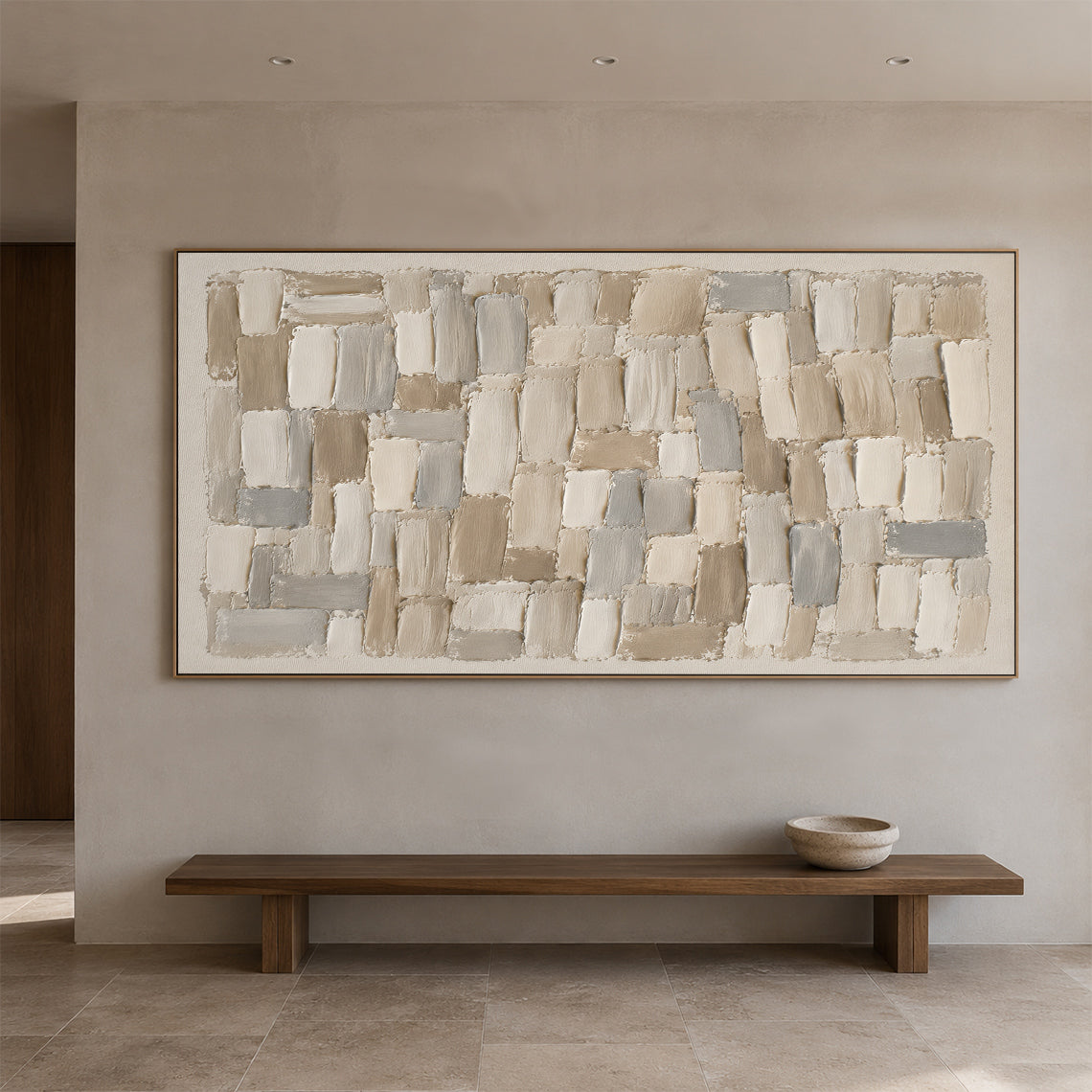Textured Abstract Wall Art Beige Neutral Knife Stroke High Relief Plaster Minimalist Canvas AURA756