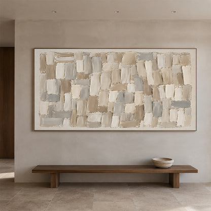 Textured Abstract Wall Art Beige Neutral Knife Stroke High Relief Plaster Minimalist Canvas AURA756