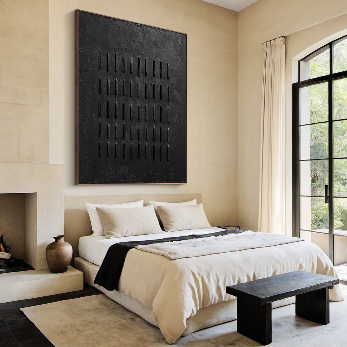 Monochrome Linear Texture Canvas-Deep Matte Black-AURA003