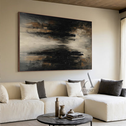Brown Abstract Expressionist Art Thick Impasto Drip Tactile Textured Modern Organic Canvas AURA507