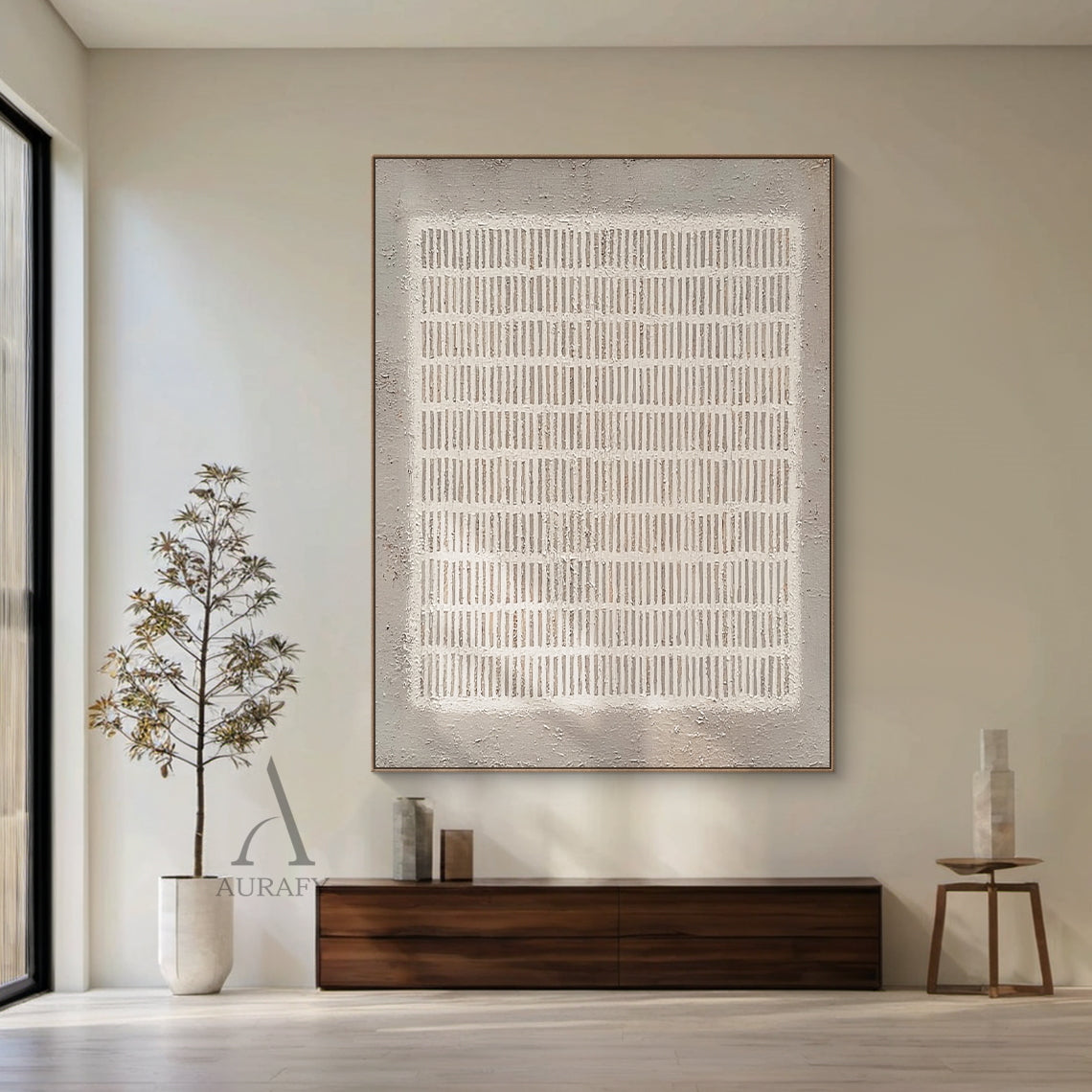 Gray Abstract Art Modern Organic Tactile Surface Rough-Edged Handcrafted Minimalist Grid Neutral Tone AURA600