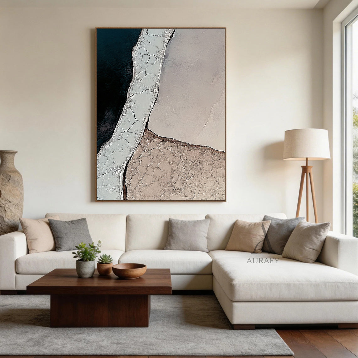 3D Textured Beige Black Painting for Modern Home Living Room AURA355