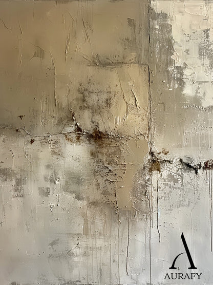 Wabi Sabi Abstract Art Plaster Textured Brown Beige High-Relief Tactile Canvas Drip Effects Modern Organic AURA556