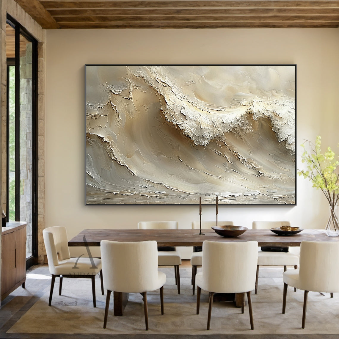Beige Coastal Wave Texture Painting - AURA669