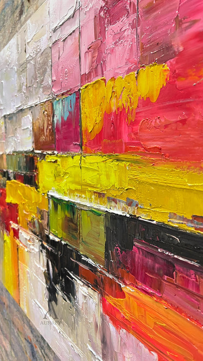 Color Blocks, Red Yellow Green 3D Impasto Abstract Painting AURA866