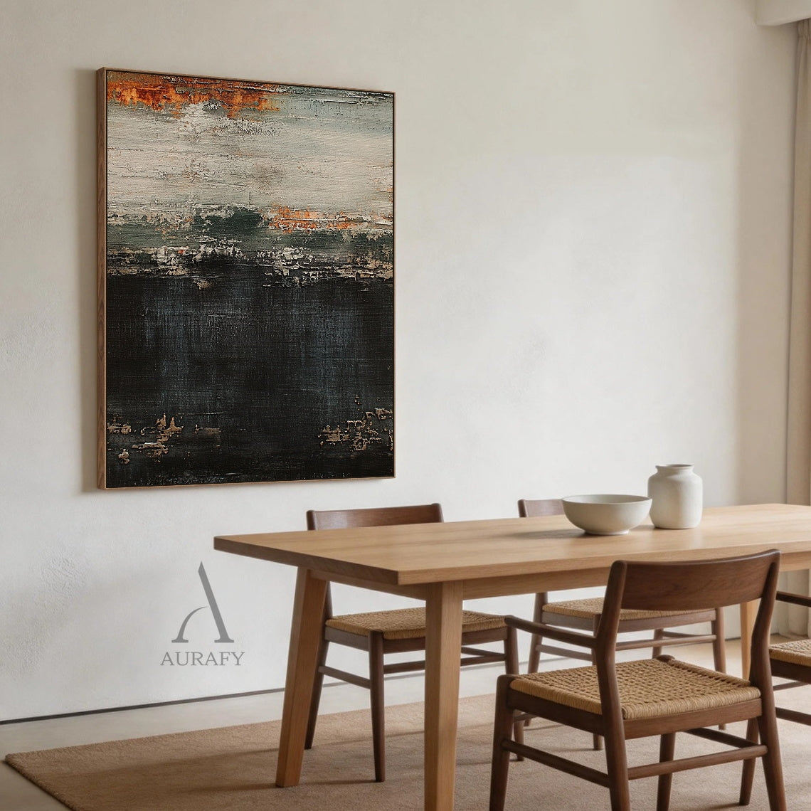 General Abstract Black Beige Canvas Wall Art for Modern Decor AURA412
