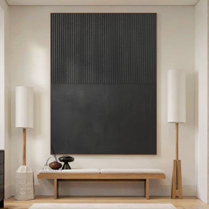Minimalist Black Wall Art with Vertical Ribbed Texture and Smooth Matte Surface for Modern Spaces AURA455
