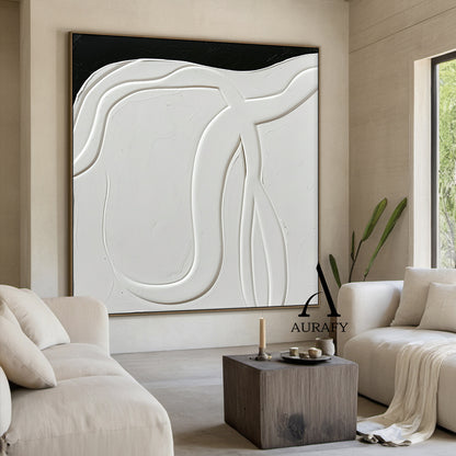 3D Textured Abstract Painting Black White High-Relief Tactile Modern Organic Luxe Artwork AURA513